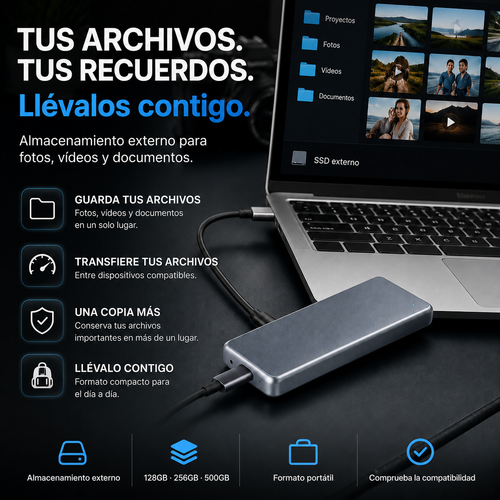 SSD externo portátil para fotos, vídeos y archivos