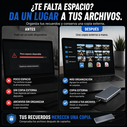 SSD externo portátil para fotos, vídeos y archivos