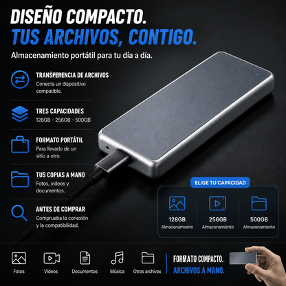 SSD externo portátil para fotos, vídeos y archivos