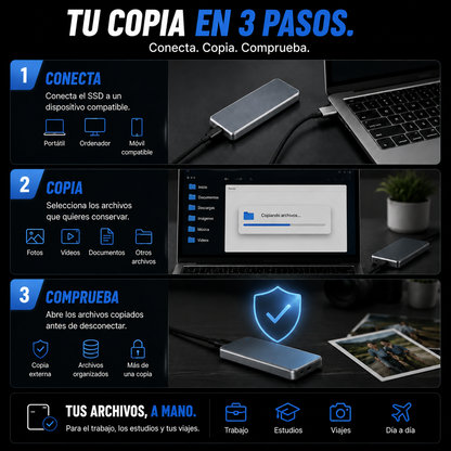 SSD externo portátil para fotos, vídeos y archivos