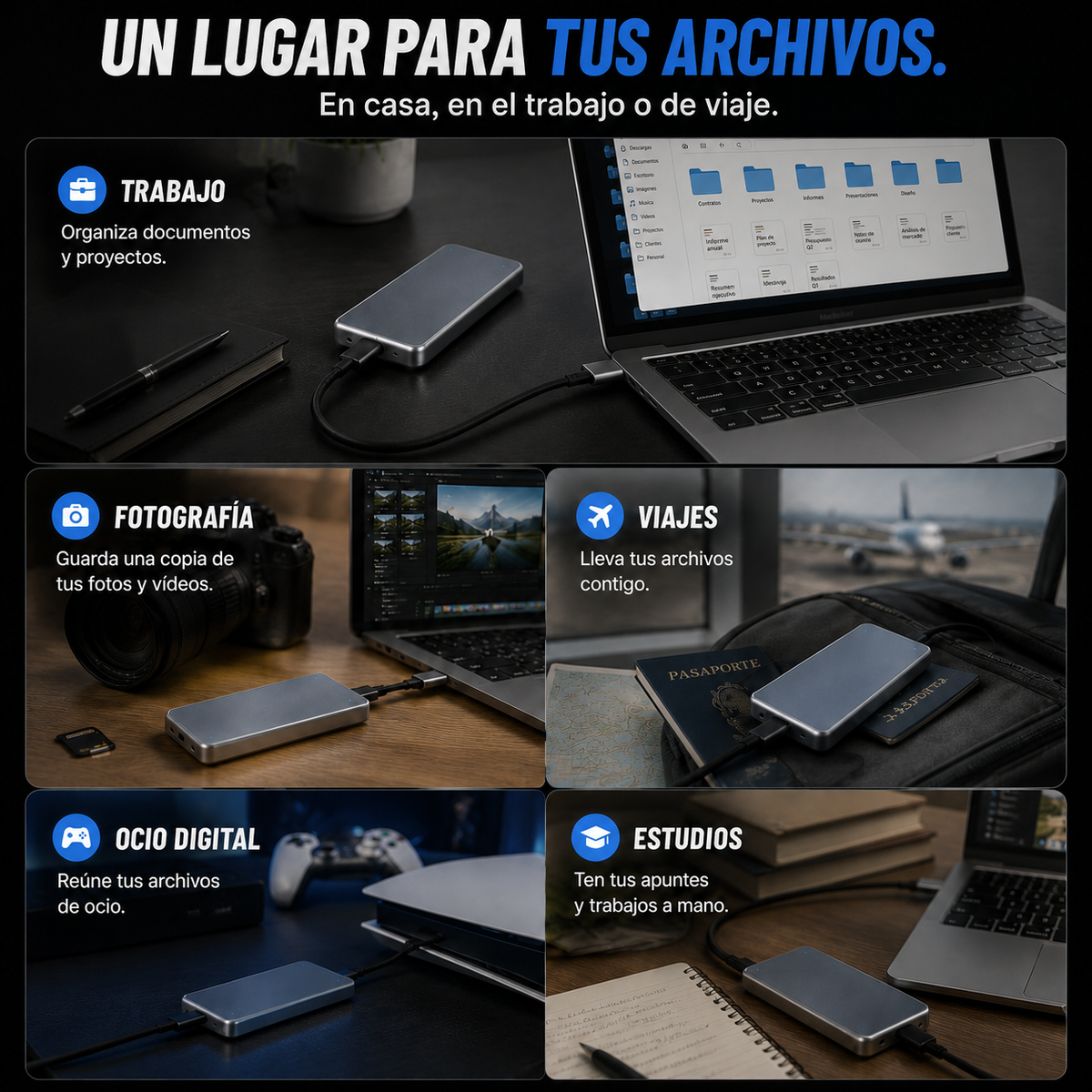 SSD externo portátil para fotos, vídeos y archivos