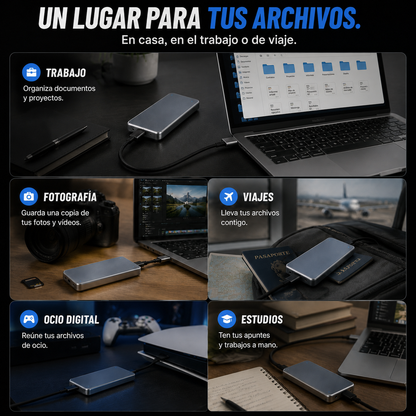 SSD externo portátil para fotos, vídeos y archivos